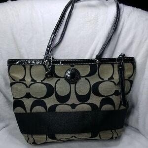 Coach Black and Tan Signature Tote Bag